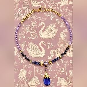 Purple Swarovski Crystal Filligree Pendant & Lavender Glass  Necklace/Choker